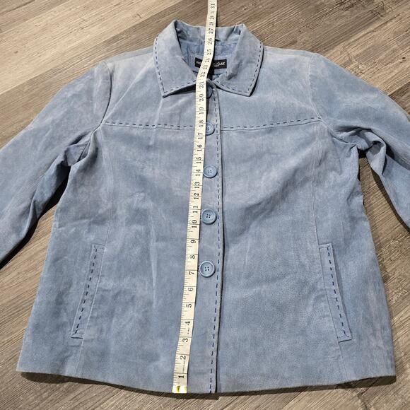 Vintage Monterey Bay Clothing Company Denim Blue Genuine Leather Jacket Size 14 - Picture 12 of 13